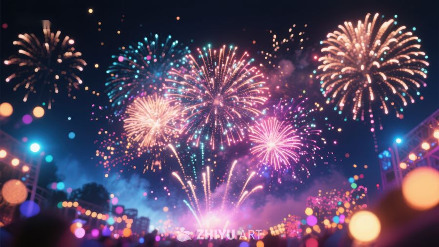 夜空中的绚丽烟花表演 885