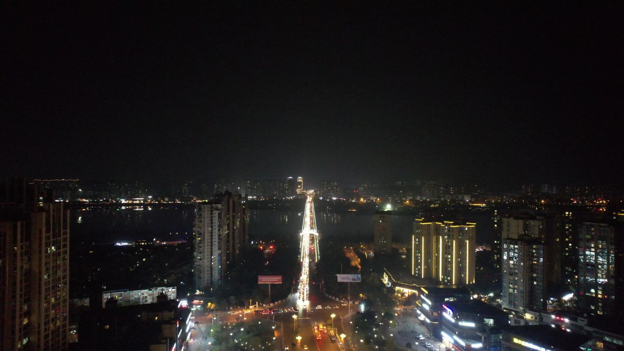 四川遂宁通德大桥夜景交通航拍  