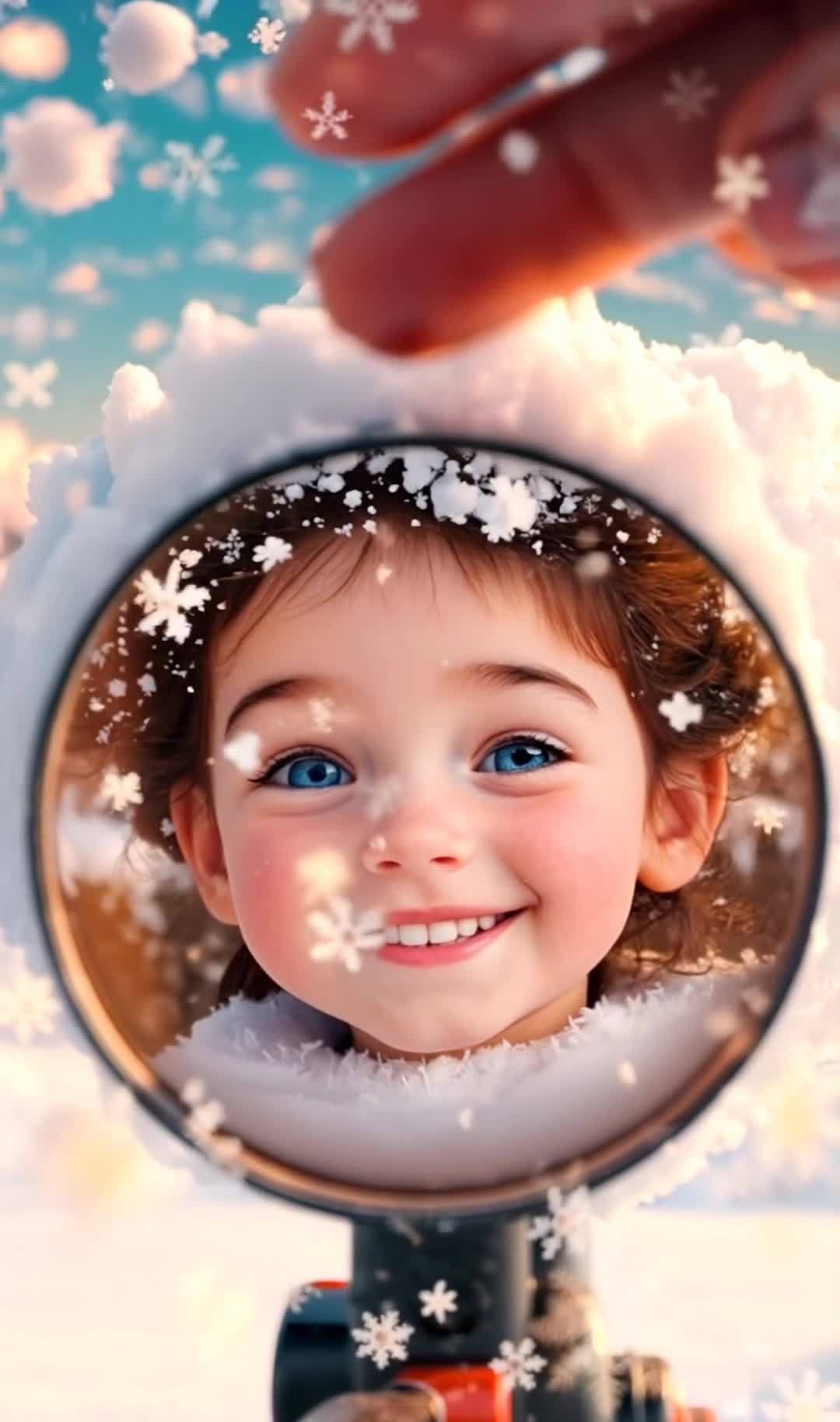 雪花下的甜美笑容特写
