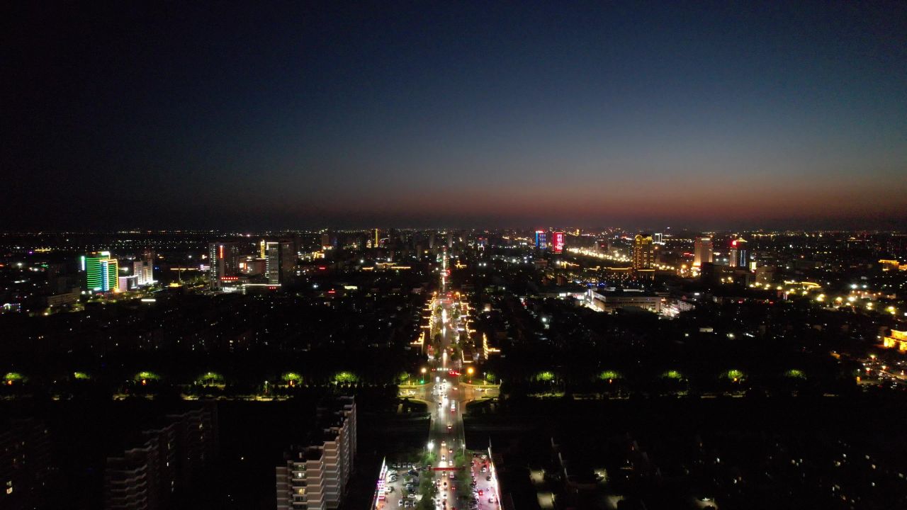 山东东营城市夜景灯光航拍 