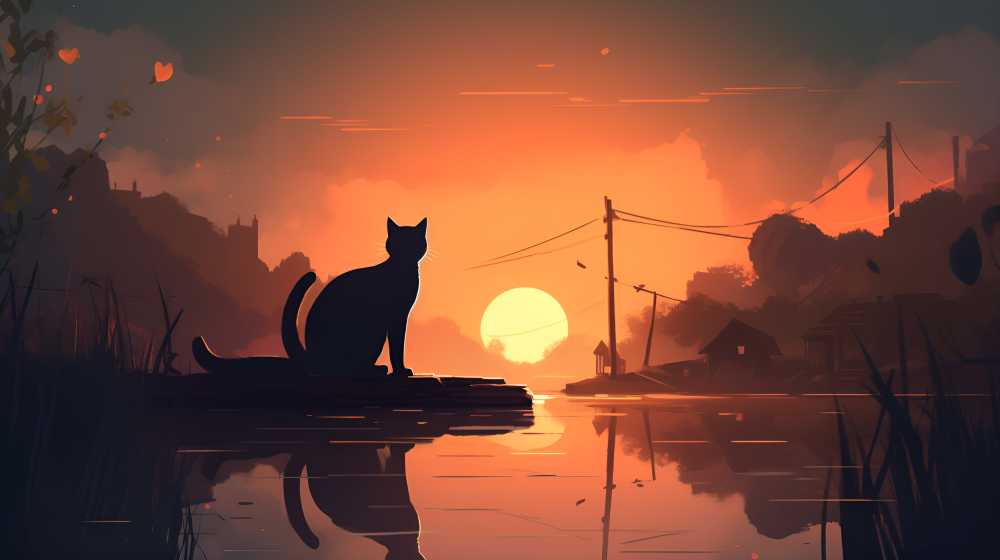 夜色下猫猫插画