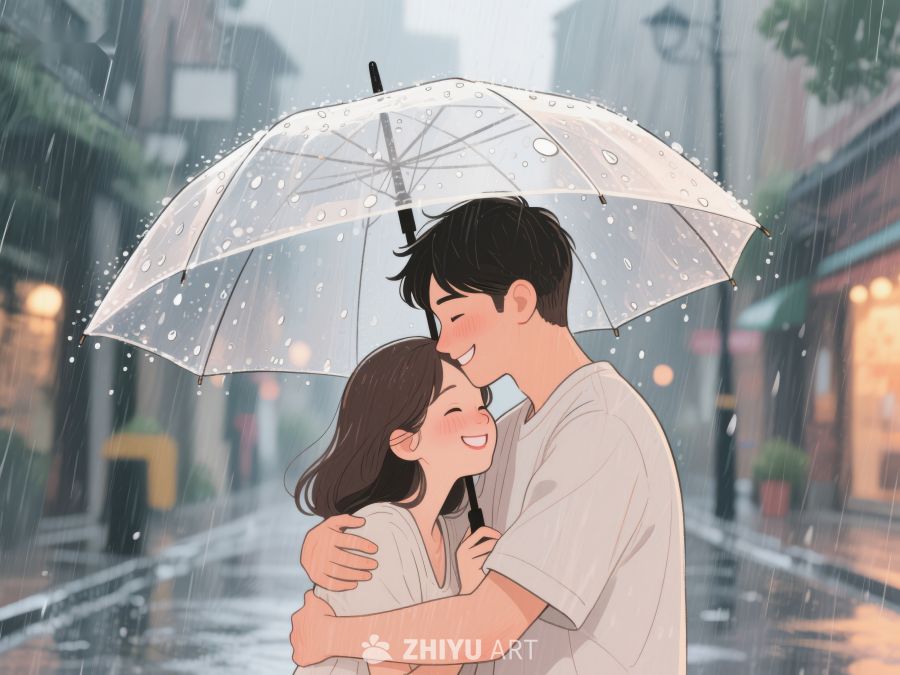 雨中情侣温馨相拥 1180