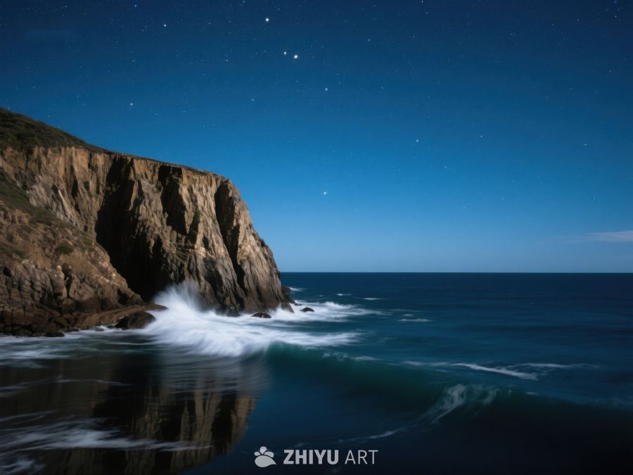 夜空下的海浪拍打悬崖 331