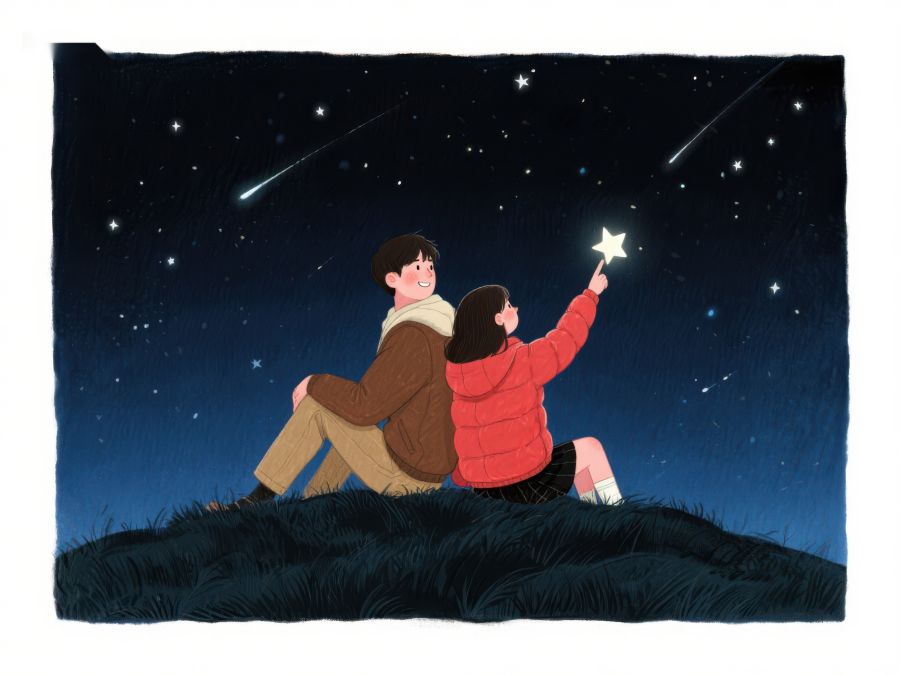 夜空下共赏流星的两人 995