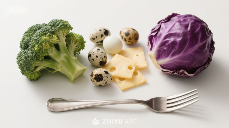 新鲜蔬菜与奶酪、鹌鹑蛋的组合
