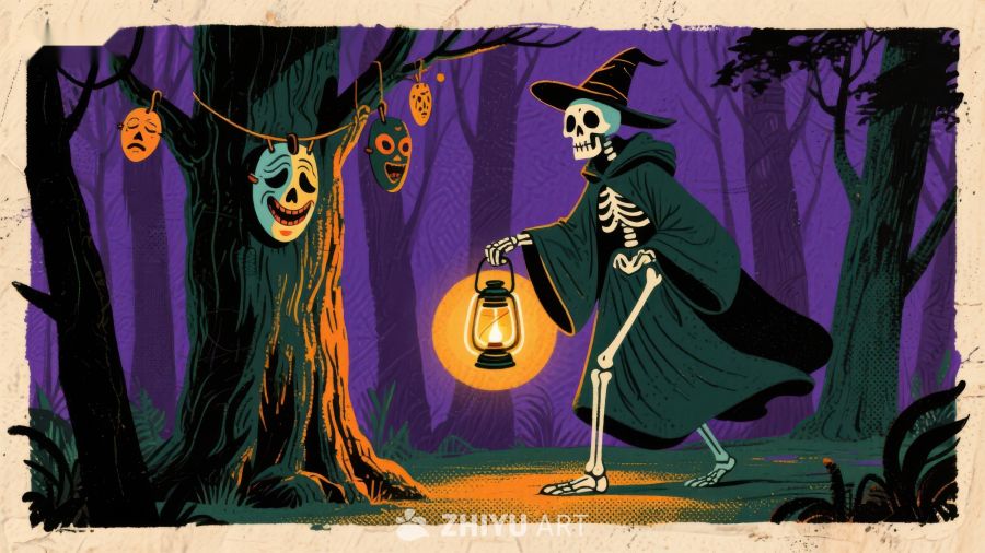 万圣节骷髅提灯夜行