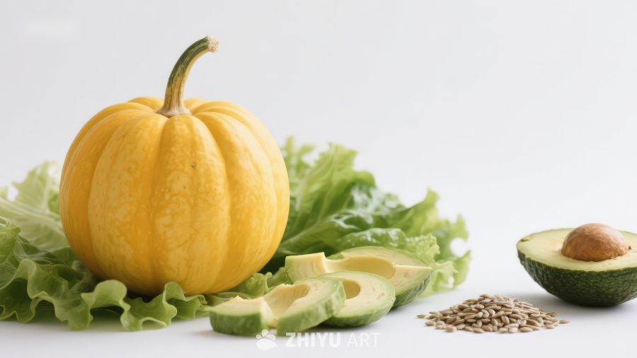 南瓜牛油果与生菜摆拍