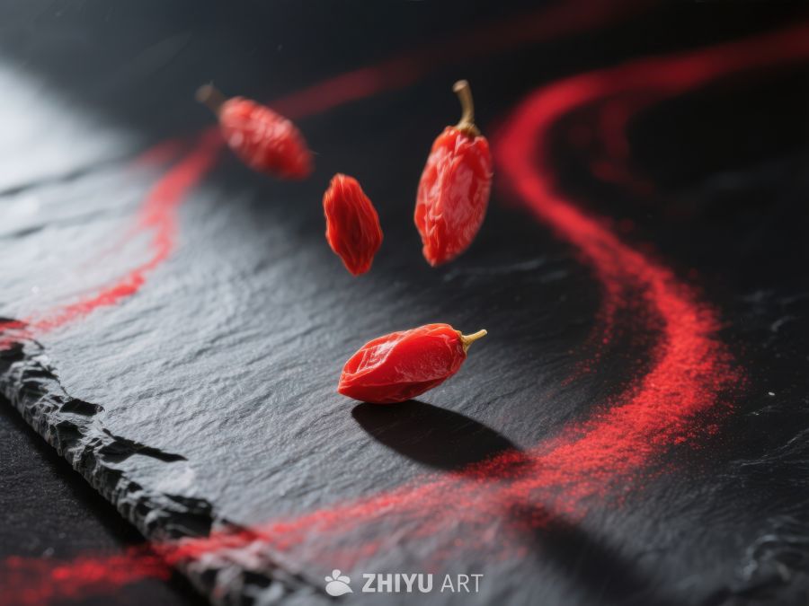 红色辣椒在黑色背景上跳跃 242