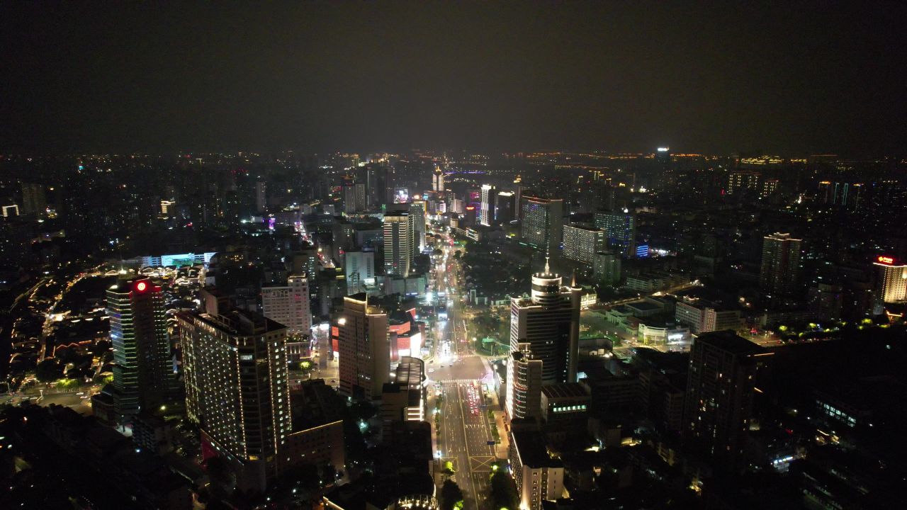 江苏常州城市夜景灯光航拍