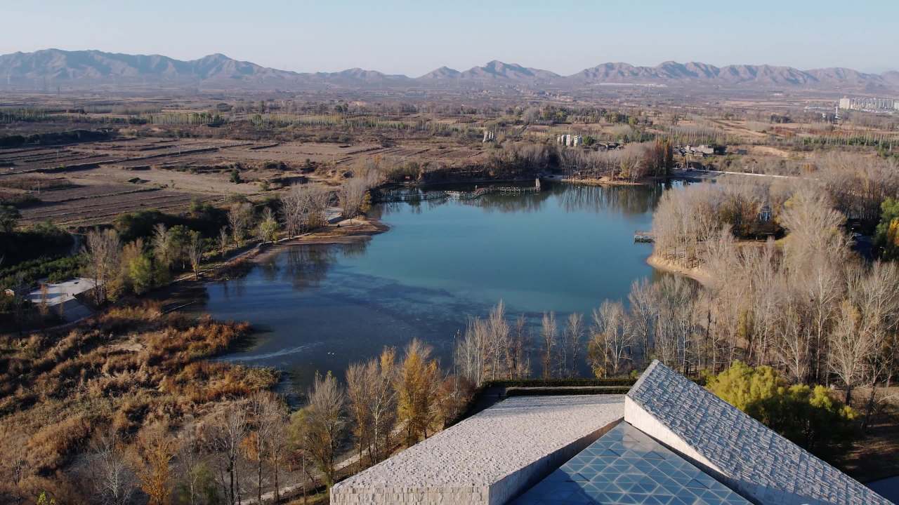 航拍河北涿鹿黄帝城轩辕湖