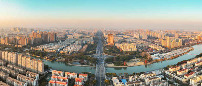 航拍昆山城市冬日日落风光建筑大景 1
