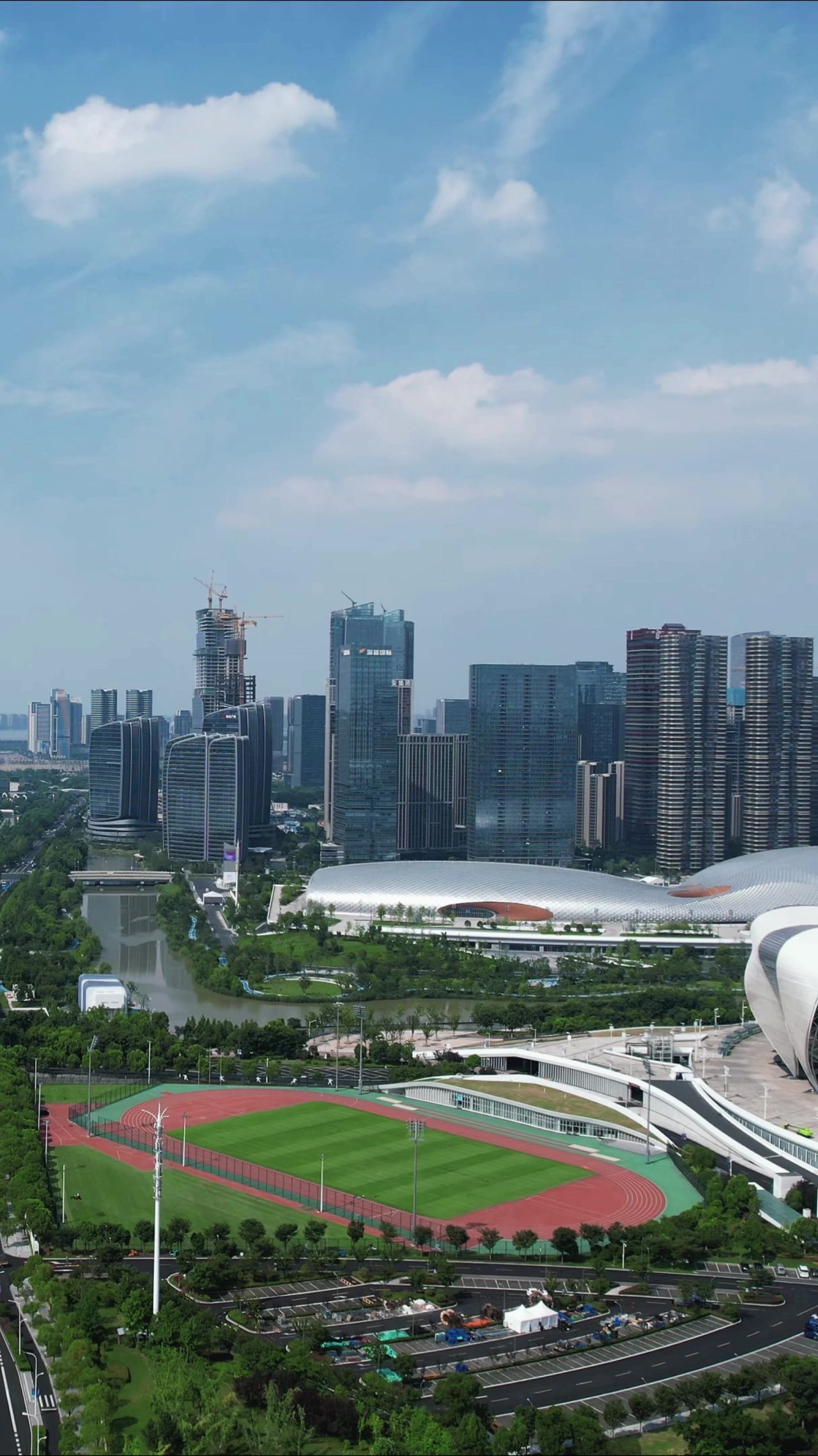 浙江城市风光奥体博览中心竖屏航拍 