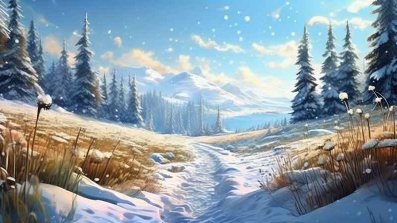 冬季背景图插画雪山雪景 28