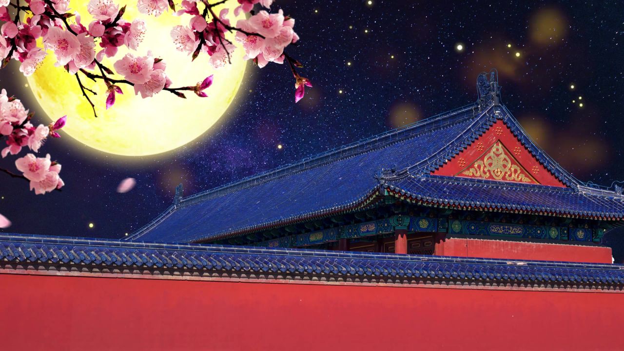 唯美大海上升月亮白月光蓝色夜空圆月明月大屏幕舞台LED视频  50