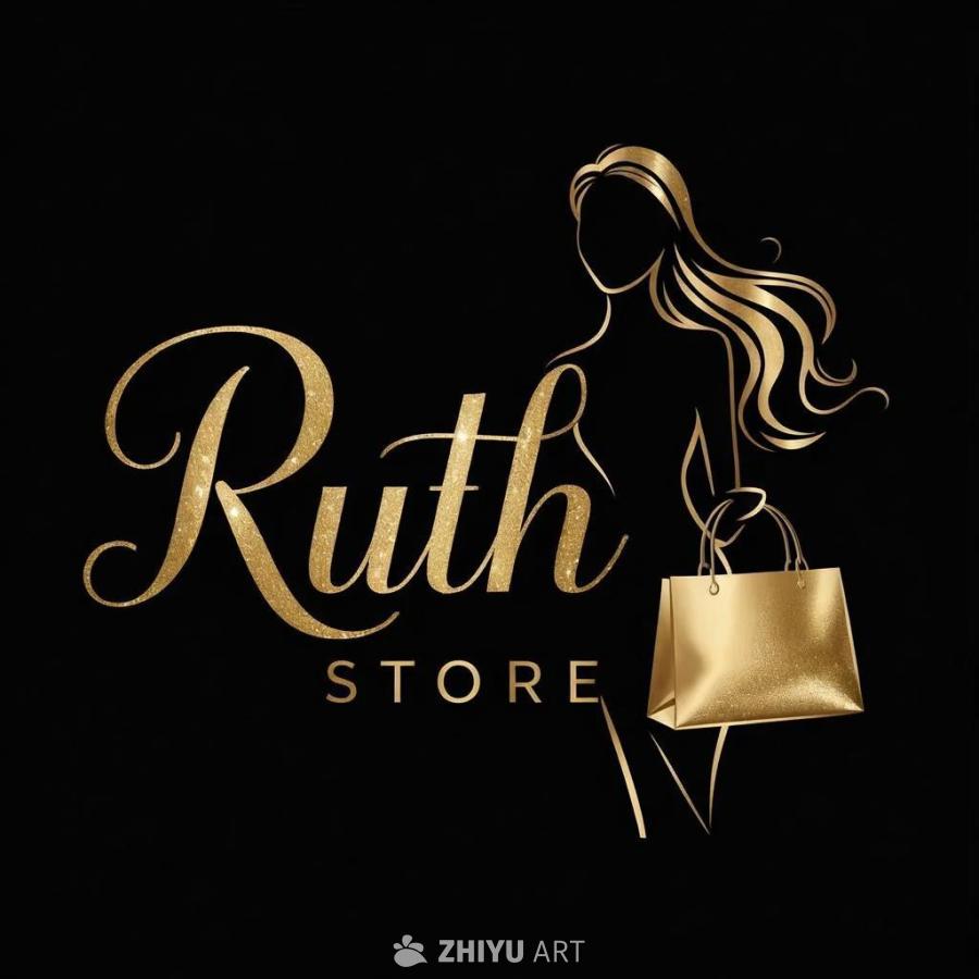 黑色背景上，金色草书字体的“Ruth”字样，下方是