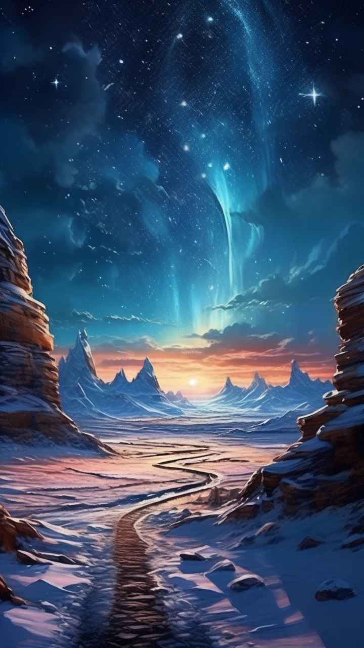 仙境广角冬日沙漠插画雪景 39