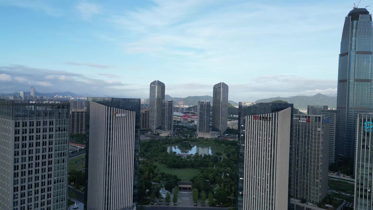 航拍台州城市风光地标建筑