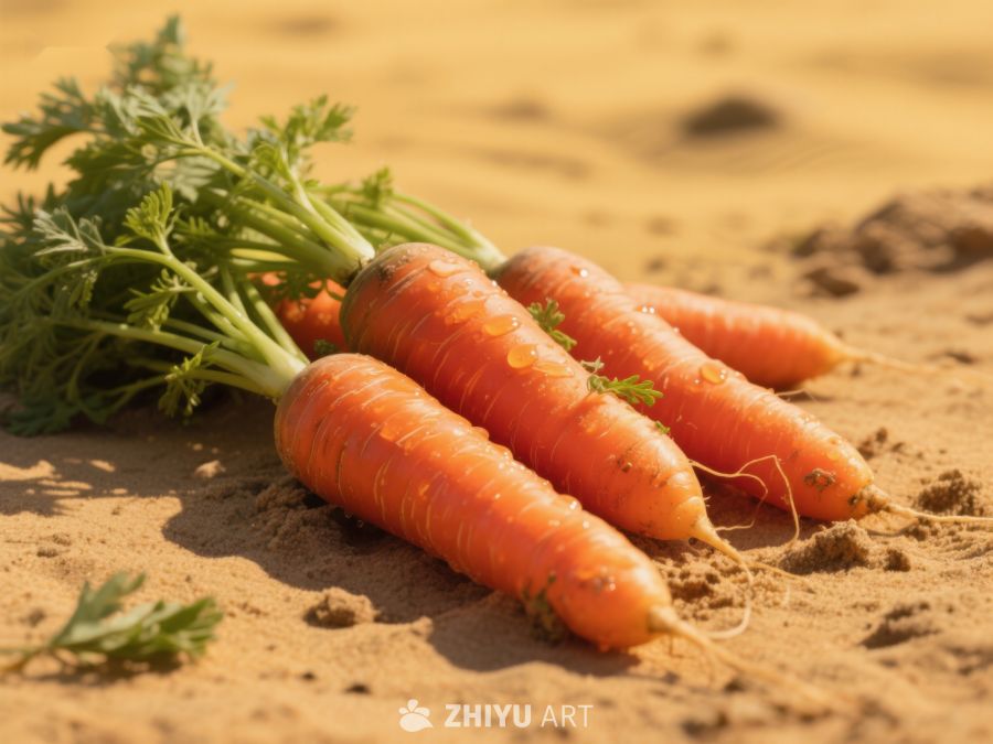 新鲜胡萝卜置于沙地上 235