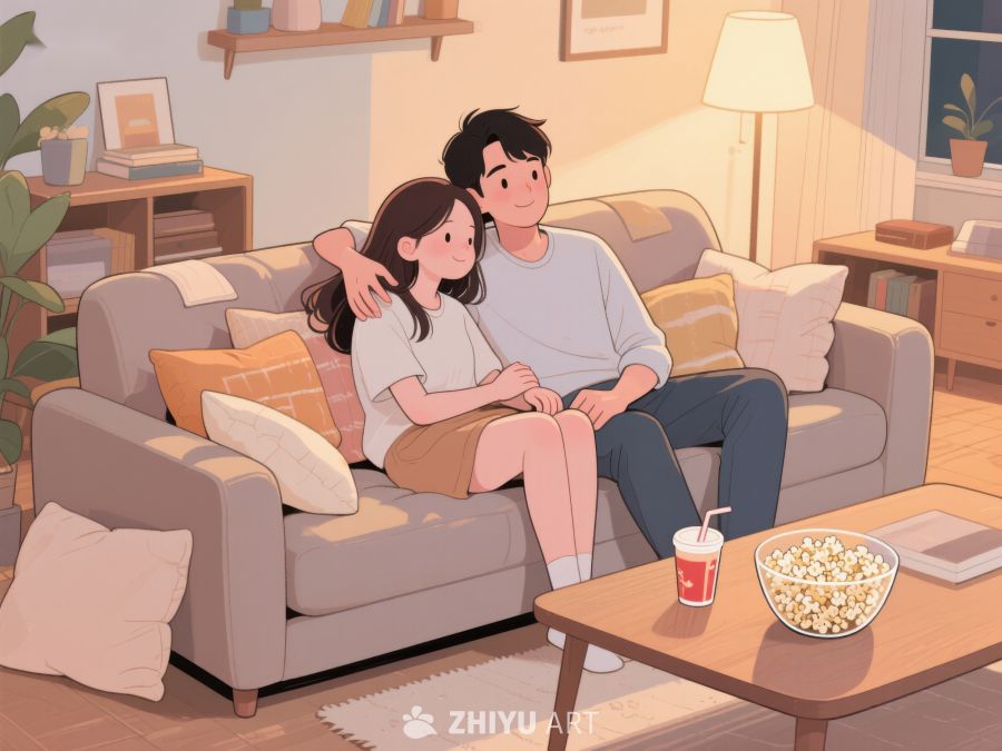 温馨夜晚，情侣沙发观影 843