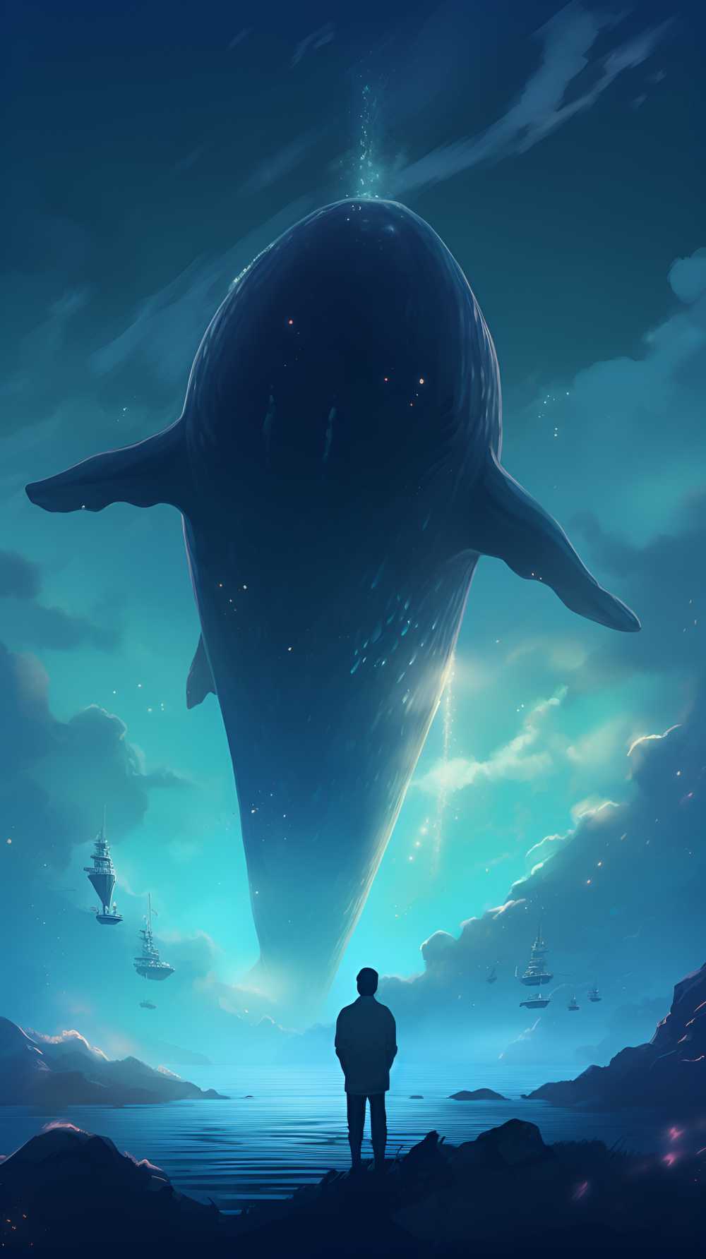 空中蓝鲸飞舞唯美