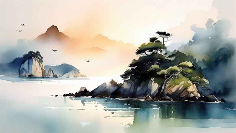 雾气缭绕大海山水画简约风格 6