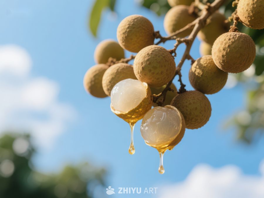 新鲜龙眼挂枝头，果肉晶莹剔透 716