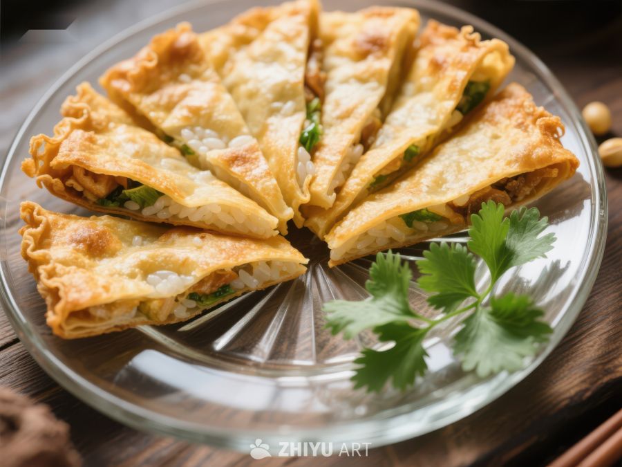 金黄煎饼分块摆盘 454