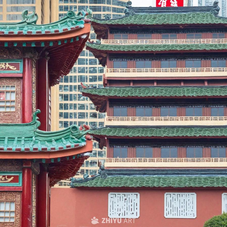 一座大型建筑，具有独特的亚洲建筑风格，类似于中国的