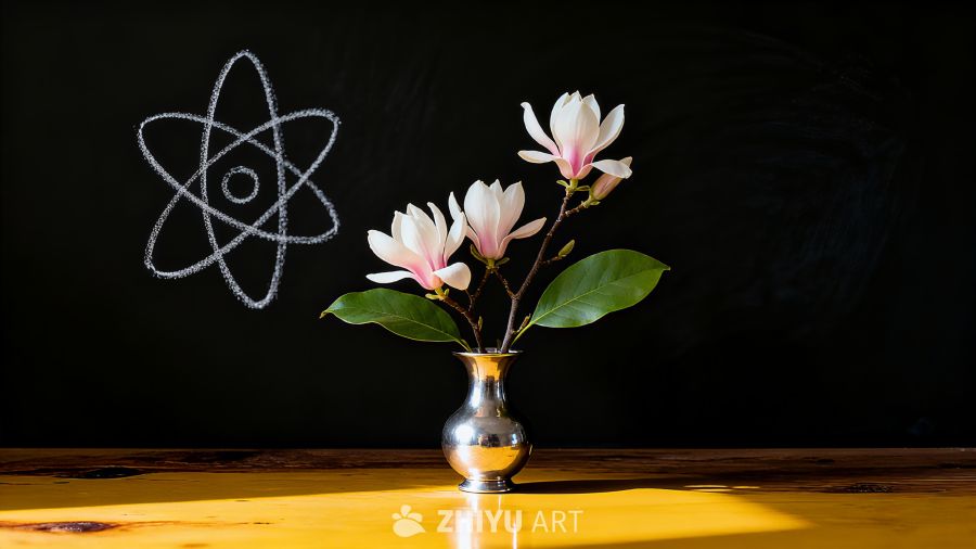 自然的花卉与象征科学的图案相结合灵感图 3