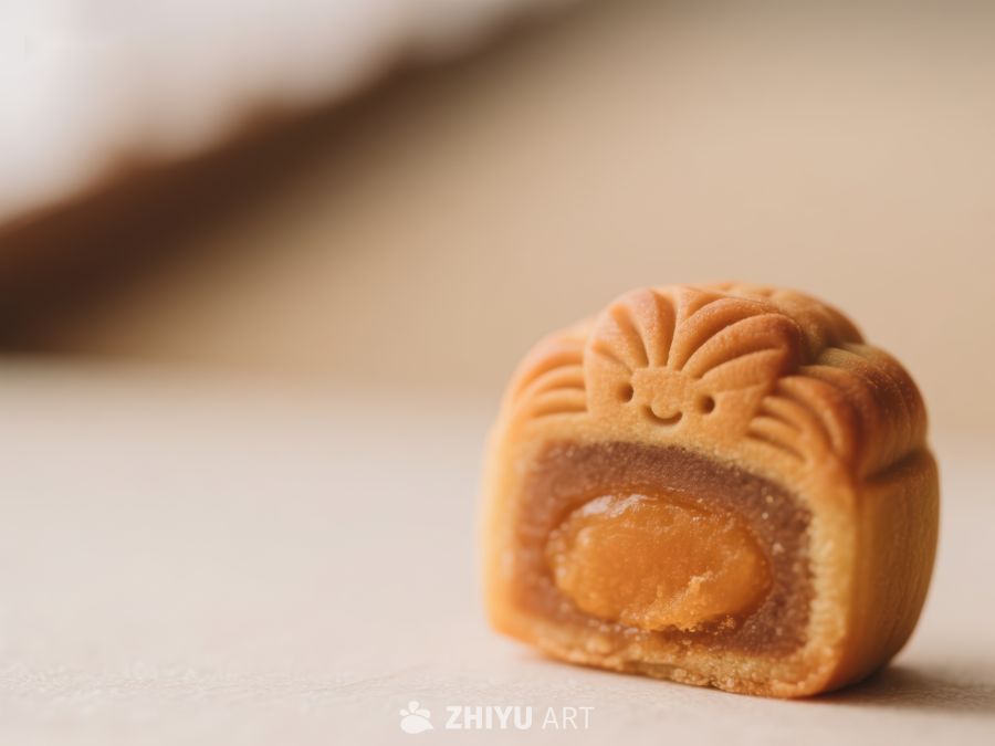 切开的月饼，露出莲蓉馅料 469