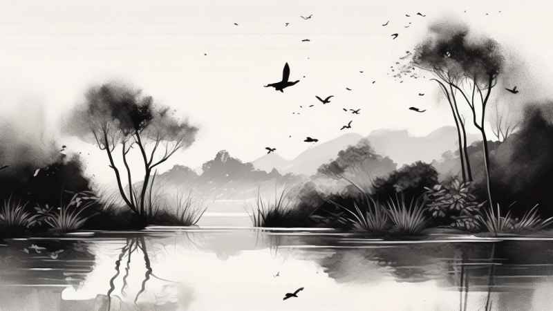 国风水墨山水画简约风格插画 76