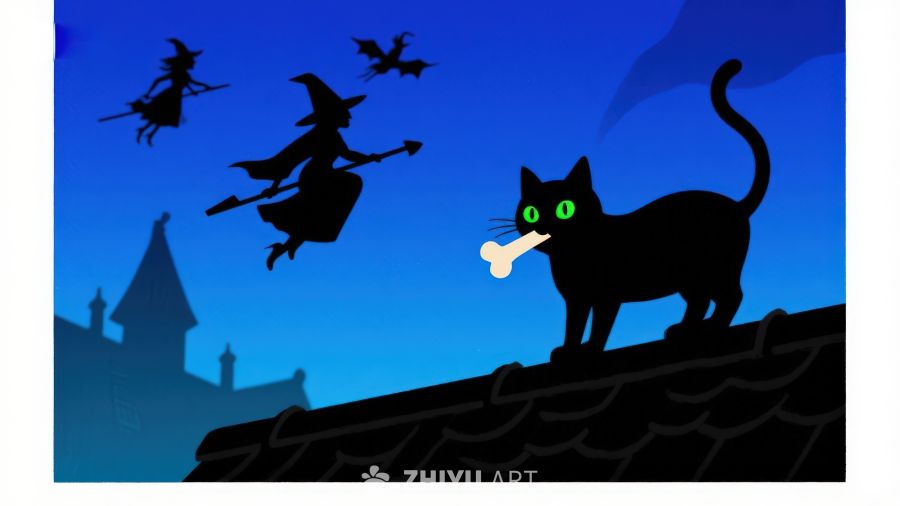 夜空下的黑猫与女巫