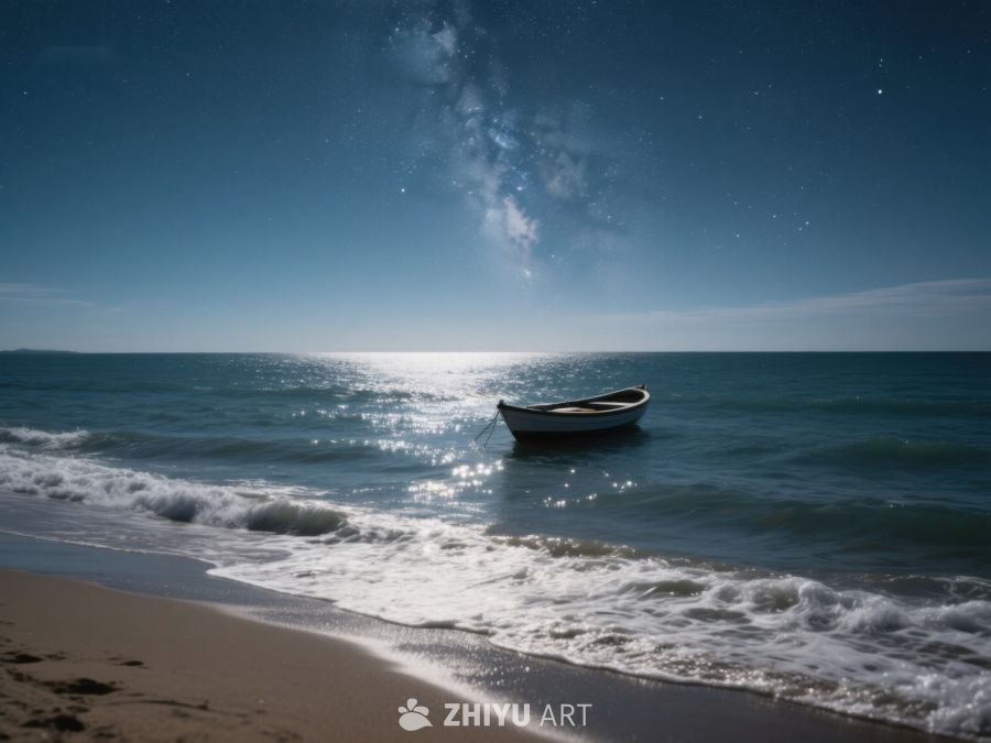 夜空下的海边小舟 330