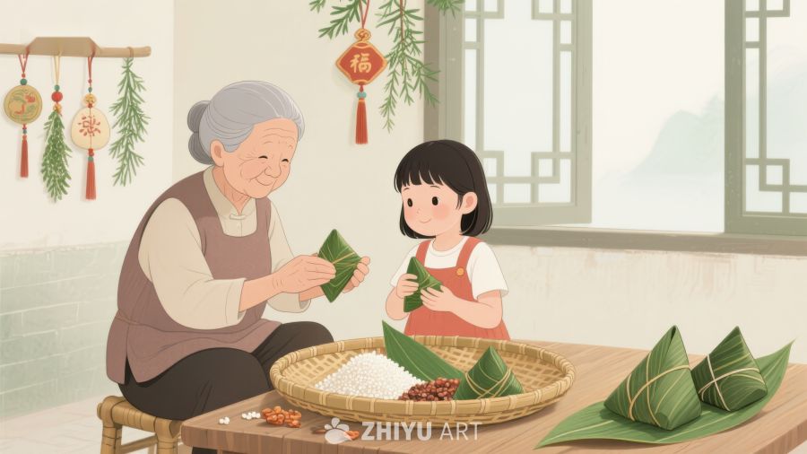 祖孙共包粽子，温馨节日时光 547