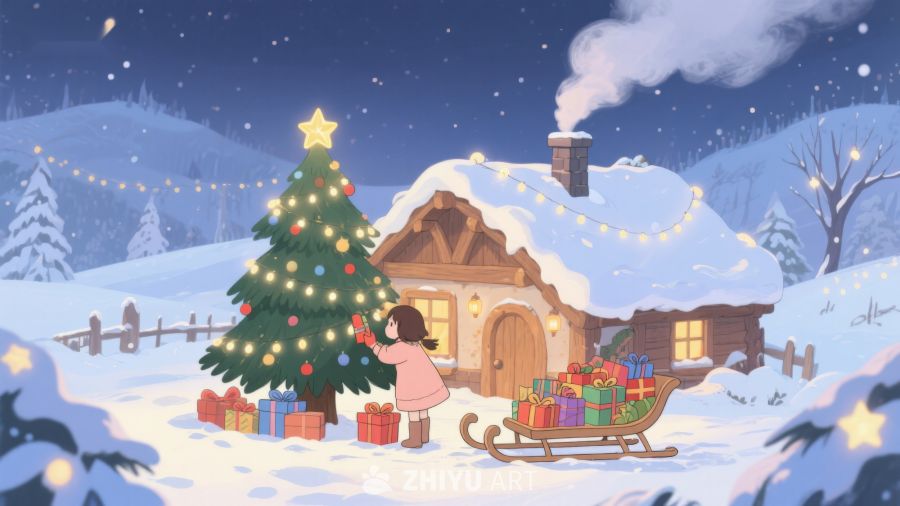 冬夜温馨小屋与圣诞树 86