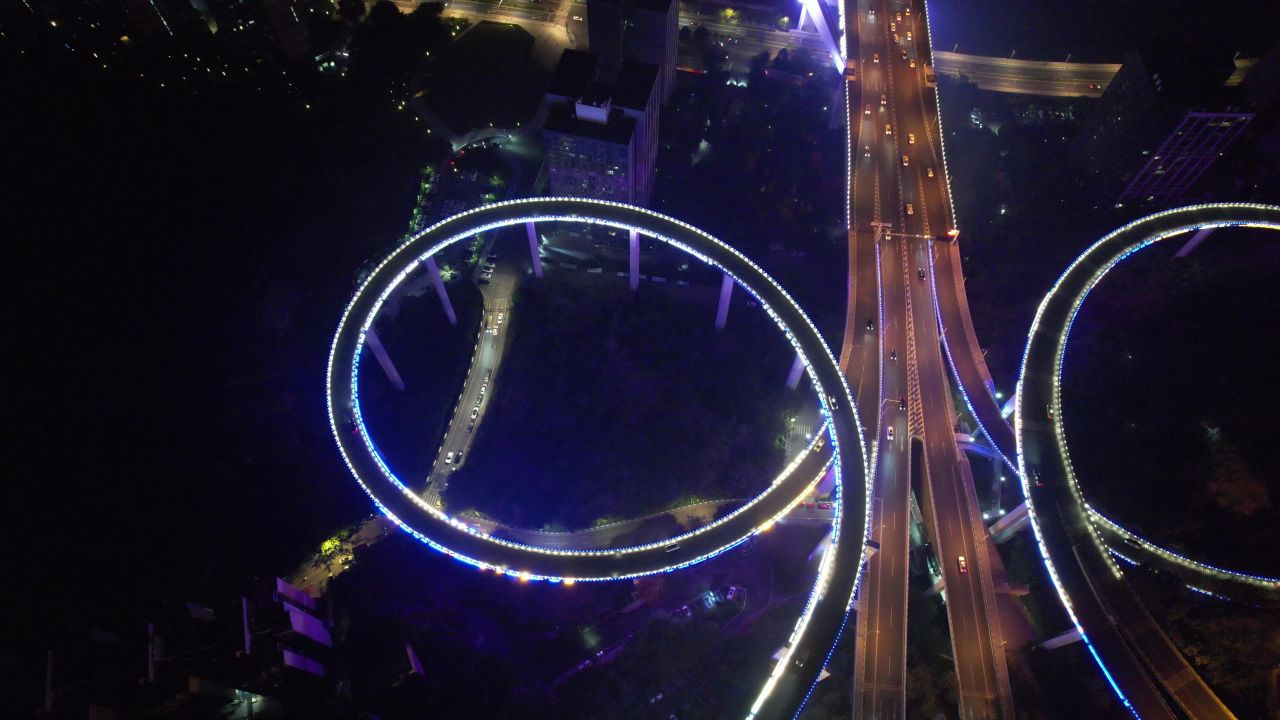 重庆铜元局高架立交桥夜景航拍