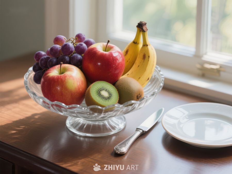 水果盘中的新鲜水果与餐具 463
