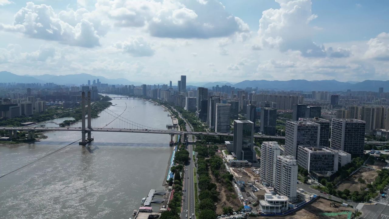 航拍福州闽江鼓山大桥