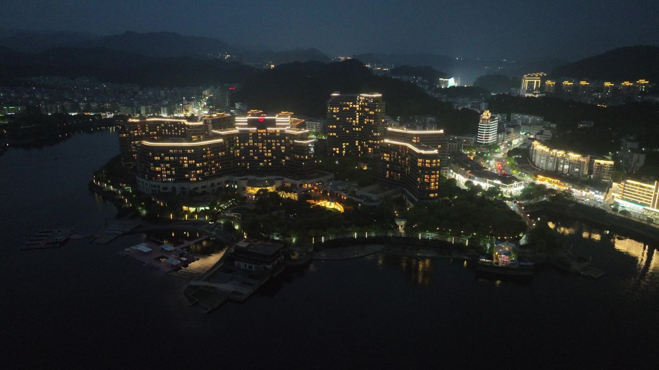 4K航拍浙江杭州淳安县千岛湖夜景风光 1