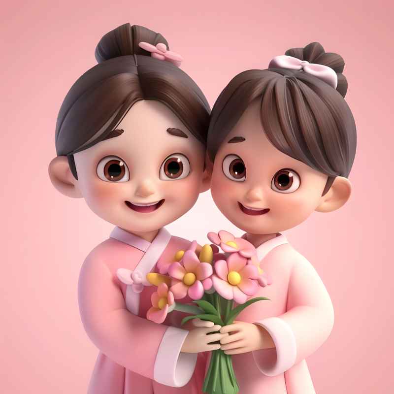 双手捧着鲜花母女粉色背景图 2