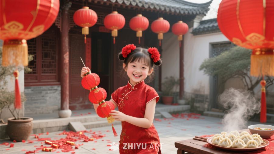 小女孩手持糖葫芦庆祝春节 975