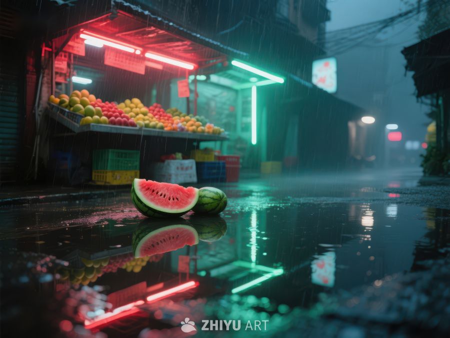 雨夜市场，西瓜倒影 769