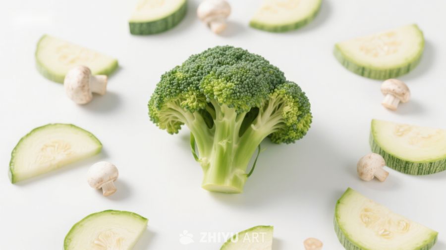 西兰花与蔬菜切片静物