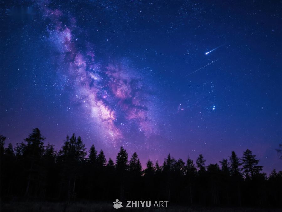 夜空银河与流星划过森林 389