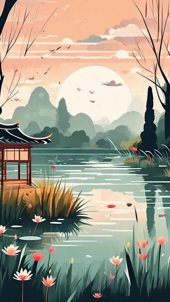 国风水墨山水画简约风格插画 67