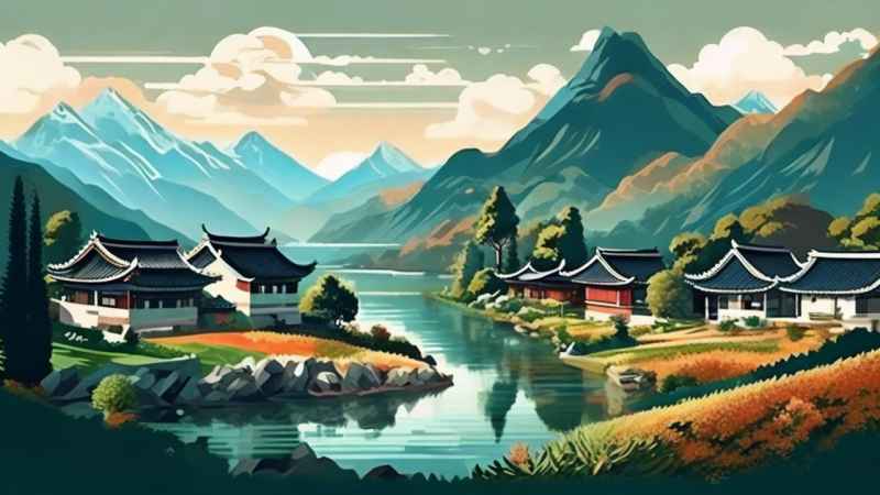 青山绿色村庄插画 9