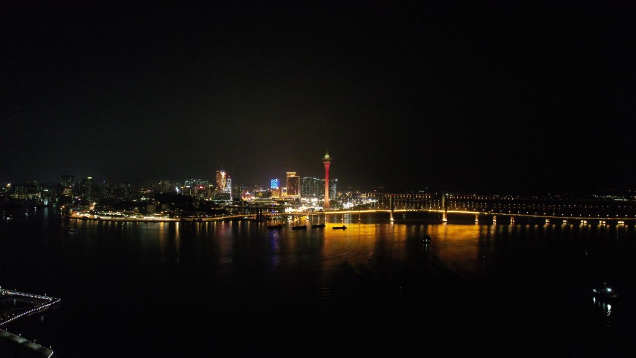澳门城市夜景灯光航拍 