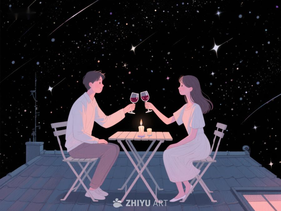 星空下的屋顶浪漫晚餐 869
