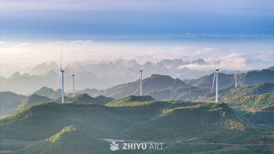 航拍风力发电能源  山顶风力发电 7