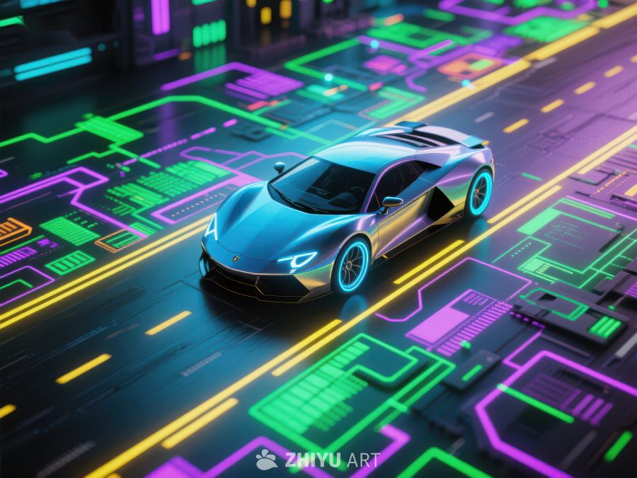 未来科技赛车在霓虹赛道上疾驰 381